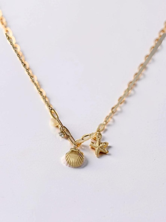 Jewelry - Stainless Steel Golden Starfish & Shell Necklace
